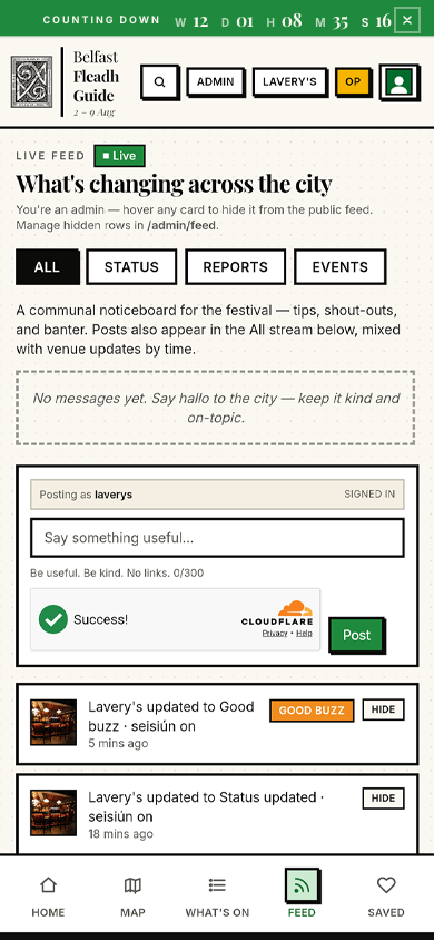 Live citywide feed of statuses and crowd reports