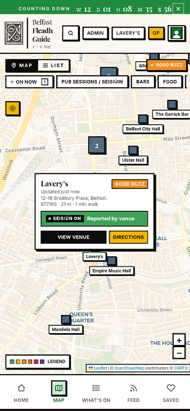 Live map of Belfast venues with status filters