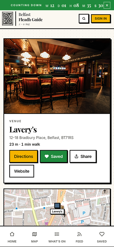 Venue detail page on a phone